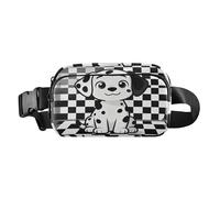 Marsupio a scacchi bianco e nero con cucciolo elegante per uomo e donna, mini marsupio da corsa con cinghia regolabile per viaggi, vacanze, corsa