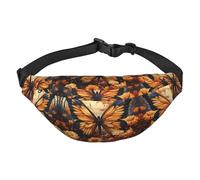 Marsupio a tracolla alla moda con fiori arancione giallo farfalla campo grande borsa da viaggio casual per ragazzi, adatto per sport, corsa, ciclismo, viaggi, pesca