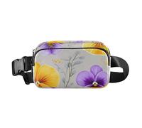 Marsupio a tracolla alla moda con fiori viola gialli per donne, uomini, adolescenti, mini borsa da petto con cinghia regolabile per ciclismo, escursionismo, palestra, Fiori Gialli Viola, 1 size