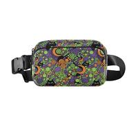 Marsupio a tracolla alla moda con gatto nero e luna arancione per Halloween, per uomini e donne, impermeabile, con tracolla regolabile, per viaggi, shopping, corsa