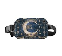 Marsupio a tracolla alla moda con luna blu scuro bohémien, per donne, uomini, adolescenti, resistente all'acqua, con cinghia regolabile, per viaggi, vacanze, corsa