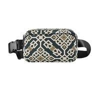 Marsupio a tracolla alla moda con motivo geometrico palmette, nero, alla moda, per uomini e donne, resistente all'acqua, con cinghia regolabile, per allenamento, corsa, escursionismo