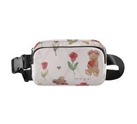 Marsupio a tracolla alla moda con orso marrone e rosa pesca, per uomini e donne, impermeabile, con cinghia regolabile, per allenamento, corsa, escursionismo, Carino Orso Marrone Pesca Rose Cartoon, 1