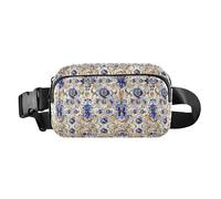 Marsupio a tracolla alla moda con ricamo dorato blu per donne e uomini, mini borsa a tracolla con tracolla regolabile per lo shopping sportivo e il lavoro, Blu dorato Ricamo, 1 size