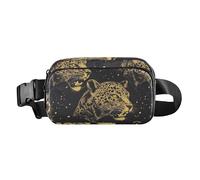 Marsupio a tracolla alla moda con ritratti di leopardo dorato, per donne, uomini, adolescenti, resistente all'acqua, con tracolla regolabile, per shopping, sport, lavoro, ritratti di leopardo dorato,