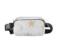 Marsupio a tracolla alla moda con stelle e luna, per uomo e donna, impermeabile, con tracolla regolabile, per viaggi, shopping, corsa, Stelle e Luna Marrone Pesca, 1 size