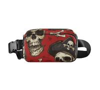 Marsupio a tracolla alla moda con teschi pirati scarlatti, per donne, uomini, adolescenti, piccola borsa a tracolla con tracolla regolabile per viaggi, corsa, escursionismo, teschi pirata Scarlet