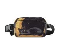 Marsupio a tracolla alla moda in stile retrò con gatto e luna, per donne, uomini, adolescenti, mini marsupio con cerniera, con cinghia regolabile, per viaggi, shopping, corsa