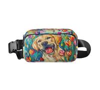 Marsupio a tracolla, alla moda, marsupio con cinghia regolabile, adorabile e felice cane labrador dorato per allenamento, shopping, viaggi, escursionismo, Multi