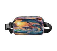 Marsupio a tracolla, alla moda, marsupio con cinghia regolabile, delfini sogni, tramonto, mare, per allenamento, shopping, viaggi, escursionismo