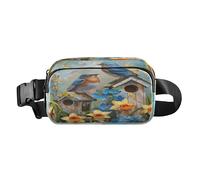 Marsupio a tracolla alla moda marsupio con cinghia regolabile due uccelli famiglia per allenamento, shopping, viaggi, escursionismo, Multi