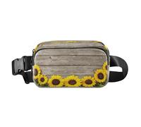 Marsupio a tracolla alla moda marsupio con cinghia regolabile sfondo autunnale con girasoli su legno per allenamento, shopping, viaggi, escursionismo