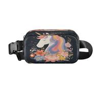 Marsupio a tracolla, alla moda, marsupio con cinghia regolabile, unicorni da sogno con criniera arcobaleno, fiori e stelle, per allenamento, shopping, viaggi, escursionismo