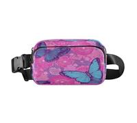 Marsupio a tracolla alla moda marsupio con cinturino regolabile Dream Blue Butterfly Powder Flower per allenamento, shopping, viaggi, escursionismo