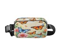 Marsupio a tracolla alla moda marsupio con cinturino regolabile Dream Blue Orange Butterfly Pink Flowers per allenamento, shopping, viaggi, escursionismo