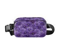 Marsupio a tracolla alla moda per donne e uomini, viola con fiori viola del pensiero, marsupio con tracolla regolabile, mini per viaggi, shopping, corsa