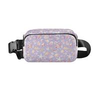 Marsupio a tracolla alla moda per donne, uomini, adolescenti, per viaggi, corsa, escursionismo, Conchiglie diverse forme e stelle marine lilla, 1 Size