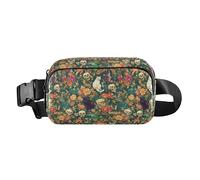 Marsupio a tracolla alla moda per donne, uomini, adolescenti, per viaggi, corsa, escursionismo, Scheletro Gatti Fiori Felice Halloween Muschio Verde, 1 Size