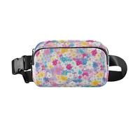 Marsupio a tracolla alla moda per la festa dei genitori con coniglio, per donne, uomini, adolescenti, cintura toracica multiuso per viaggi, Toppa con petali arcobaleno per la festa dei genitori, 1