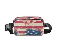 Marsupio a tracolla alla moda per la festa dei genitori con coniglio, per donne, uomini, adolescenti, cintura toracica multiuso per viaggi, Bandiera Patriottica Blooms, 1 size