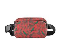 Marsupio a tracolla alla moda per uomo e donna, grande capacità, con cinghia regolabile, per viaggi, corsa, escursionismo, Alberi di pino rosso arara verde Buon Natale, 1 size