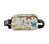 Marsupio a tracolla alla moda retrò colorato con farfalle e coleotteri erbe, per uomini e donne, mini borsa a tracolla con tracolla regolabile per ciclismo, escursionismo, palestra, Retro colorato