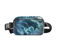 Marsupio a tracolla blu con lupo luminoso, per uomo e donna, multiuso, con tracolla regolabile, per shopping, sport, lavoro