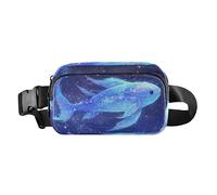 Marsupio a tracolla blu e oro con pesci volanti alla moda per donne e uomini, mini borsa a tracolla con tracolla regolabile per viaggi, vacanze, corsa, Pesce volante incandescente blu e oro, 1 size