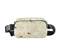 Marsupio a tracolla con cerniera, alla moda, impermeabile, con tracolla regolabile, per viaggi, vacanze, corsa, ape, felice, buona fortuna, cartoni animati, margherite, Bee Felice Buona fortuna