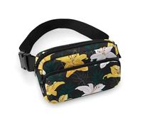 Marsupio a tracolla con fiori di giglio bianco e giallo, per donne e uomini, marsupio per allenamento, corsa, viaggi, con cinghia regolabile