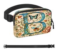 Marsupio a tracolla con lettere "B" con farfalle e tasche con cerniera, marsupio impermeabile con cinturino regolabile per allenamento, corsa, viaggi, escursionismo, multicolore, taglia unica,