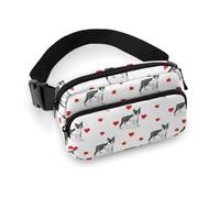 Marsupio a tracolla con motivo Boston Terrier con cuori, per donne e uomini, per allenamento, corsa, viaggi, con cinghia regolabile