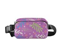 Marsupio a tracolla con motivo floreale colorato, viola, alla moda, per donne e uomini, resistente all'acqua, antifurto, con cinghia regolabile, per ciclismo, escursionismo, palestra, Motivo floreale