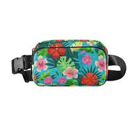 Marsupio a tracolla con motivo geometrico astratto con fiori e foglie blu, alla moda, per uomini e donne, mini marsupio con cinghia regolabile per viaggi, vacanze, corsa