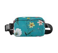 Marsupio a tracolla con piccoli fiori retrò turchese elegante per donne e uomini, mini marsupio con cinghia regolabile per viaggi, palestra, lavoro, Piccoli fiori retrò, 1 size
