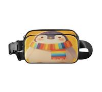 Marsupio a tracolla con pinguino in stile cartone animato arcobaleno, per donne e uomini, multiuso, con cerniera, con tracolla regolabile, per shopping, sport, lavoro, pinguino con cartoni animati