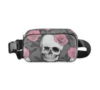 Marsupio a tracolla con teschio Happy Halloween e fiori Day Dead alla moda, per donne, uomini, adolescenti, grande capacità, con tracolla regolabile, per ciclismo, escursionismo, palestra,