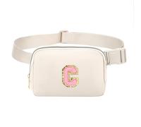 Marsupio a tracolla con toppa con lettera iniziale, regalo per donne, adolescenti, ragazze, per allenamento, shopping, viaggi, escursionismo, Beige-C, S, alla moda