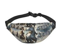 Marsupio a tracolla grande alla moda con cavalli che corrono selvaggi nel fiume, borsa da viaggio casual per ragazzi, adatta per sport, corsa, ciclismo, viaggi, pesca