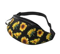 Marsupio a tracolla grande per donne e uomini, con stampa di barboncini rosa, marsupio da uomo e donna, alla moda, con cinghia regolabile, per allenamento, corsa, viaggi, Girasole Fiori Piante Nero