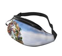 Marsupio a tracolla grande per donne e uomini, con stampa di fiori blu, marsupio per uomo e donna, alla moda, con cinghia regolabile, per allenamento, corsa, viaggi, Cinque Terre Paesaggio, Taglia