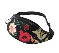 Marsupio a tracolla grande per donne e uomini, con stampa di papaveri rossi, marsupio da uomo e da donna, alla moda, con cinghia regolabile, per allenamento, corsa, viaggi, Colorato Boho Floreale,