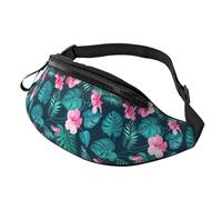 Marsupio a tracolla grande per donne e uomini, marsupio con stampa floreale colorato, per uomo e donna, alla moda, con cinghia regolabile, per allenamento, corsa, viaggi, Fiore rosa Hawaii., Taglia
