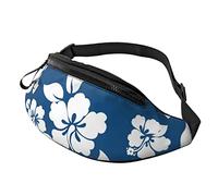 Marsupio a tracolla grande per donne e uomini, nero a pois bianchi stampati marsupio per uomo donna marsupio alla moda marsupio con cinghia regolabile per allenamento, corsa, viaggi, Fiore Hawaii,