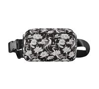 Marsupio a tracolla impermeabile con fiocco di neve, sfondo bianco e nero, con cinghia regolabile, per shopping, sport, lavoro, Seamless Pattern Airone Uccello Ninfea, 1 Size