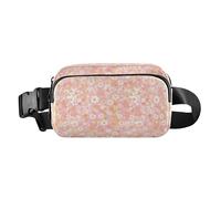 Marsupio a tracolla impermeabile con fiocco di neve, sfondo bianco e nero, con cinghia regolabile, per shopping, sport, lavoro, Un modello di fiori in rosa, 1 Size