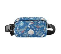 Marsupio a tracolla impermeabile con scritta Merry Christmas Holly Bell, per uomo e donna, con cinghia regolabile, per shopping, sport, lavoro, colore: blu e bianco