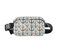 Marsupio a tracolla in stile retrò con motivo floreale, con cinghia regolabile, per viaggi, vacanze, corsa, Ancora Acquerello Blu Navy, 1 Size
