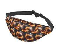 Marsupio a tracolla multifunzione con motivo basket sul fuoco e fiamme d'acqua, grande, per uomini e donne, sport all'aria aperta, viaggi, alla moda e portatile, nero, Come nella foto, Taglia unica,