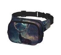 Marsupio a tracolla per donne e uomini, alla moda, marsupio per escursionismo, corsa, viaggi, cervi sotto cielo illuminato di luna, Multicolore, Taglia unica, Cintura per soldi